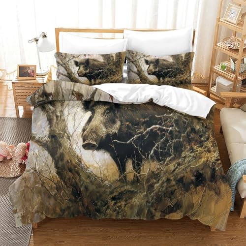 Chasse au Sanglier Housse de Couette lit double 200x200cm en microfibre douce