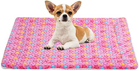 Saymequeen Puppy Warm Cushion Pet Sleep Mat Dogs Crate Pad Cat Bed Mattress Crates Mat (S:50x35cm/19x13, Pink Stars)