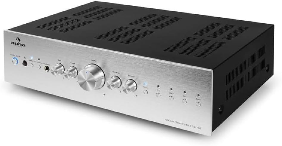 AV2-CD708 - Amplifier Hifi, Amplifier, Stereo Amplifier, 125W RMS, 5 Stereo RCA Line Inputs, RCA Line Output, Remote Control, Front Headphone Output, Silver