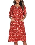 COSUNIONY House Dress Women Cotton Nightgowns Buttons Down Duster Robe with Pockets (Red Flower, Large…