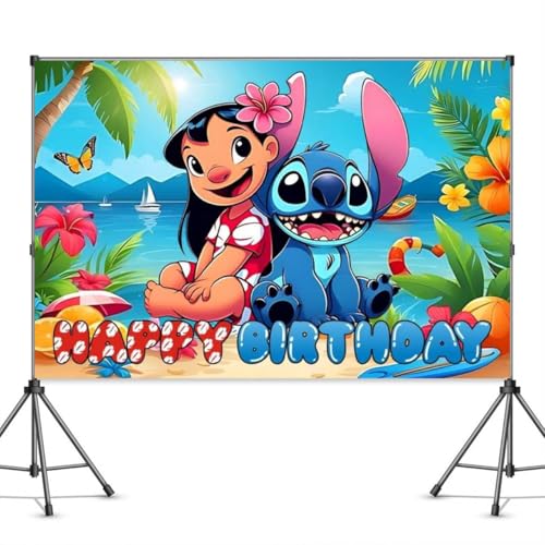 Stitch Movie Birthday Party Decorations Happy Birthday Banner Backdrop for Birthday Party Supplies