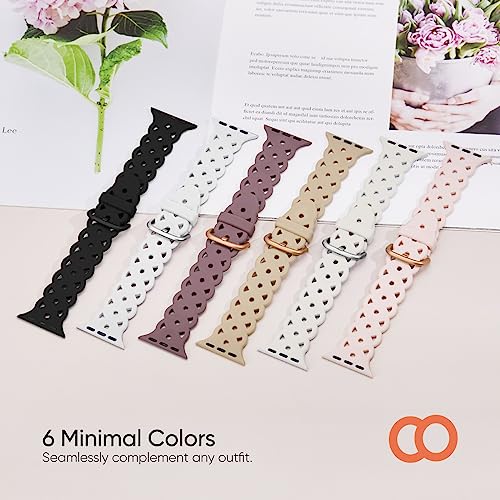 6-Pack Lace Silicone Bands Compatible For Apple Watch Bands 38Mm 40Mm 41Mm Women, Slim Breathable Sport Band Straps Wristband For Iwatch Series 8/7/6/5/4/3/2/1/Se/Ultra #TOP3