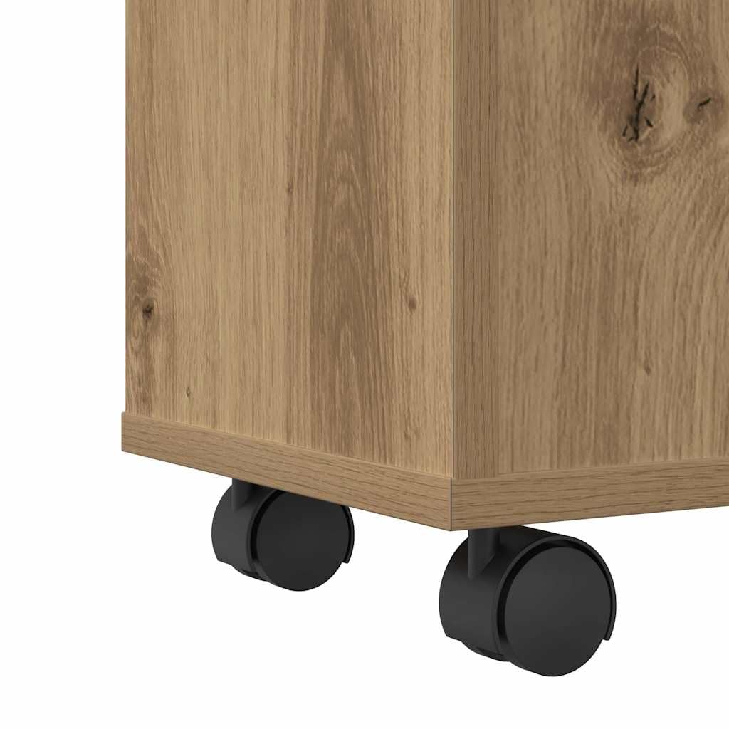 vidaXL Badschrank, Badezimmerschrank Schmal mit Rollen, Badrollwagen mit Stauraum, Nischenwagen für Badezimmer, Badmöbel, Artisan-Eiche Holzwerkstoff