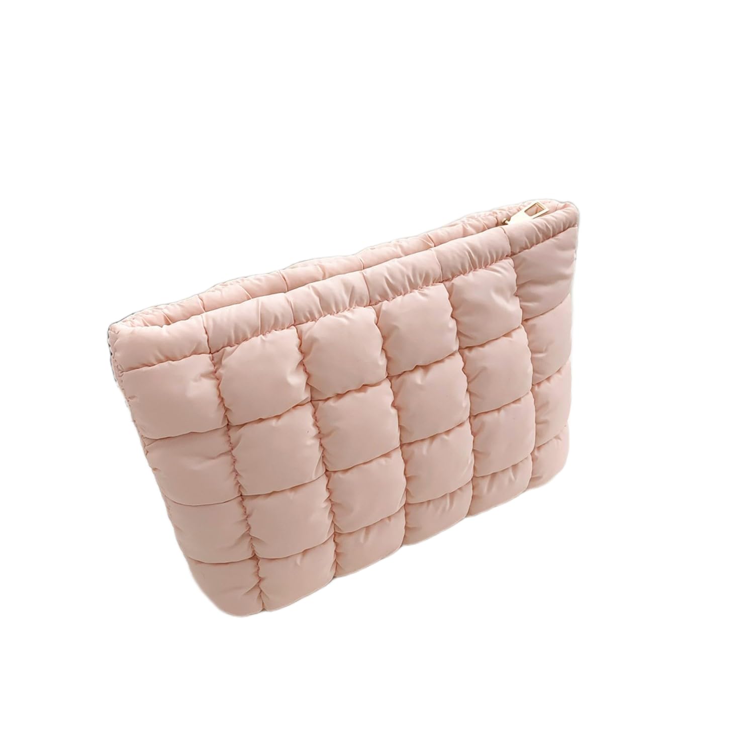 Grivaihi Puffy Quilted Makeup Bag, Cosmetic Bag, Travel Toiletry Organizer Pouch, Checkered Toiletry Zipper Pouch Purse for Women, Clutch for Women (Pink)-image-6