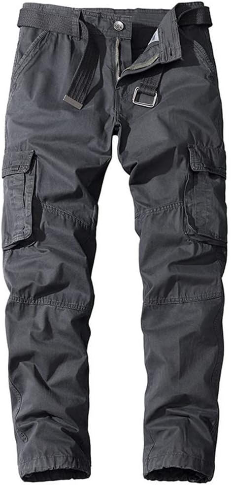 Men Cargo Pants Cotton Full Length Casual Pants Outdoor Military Multi Pocket MID Solid Trousers No Belt