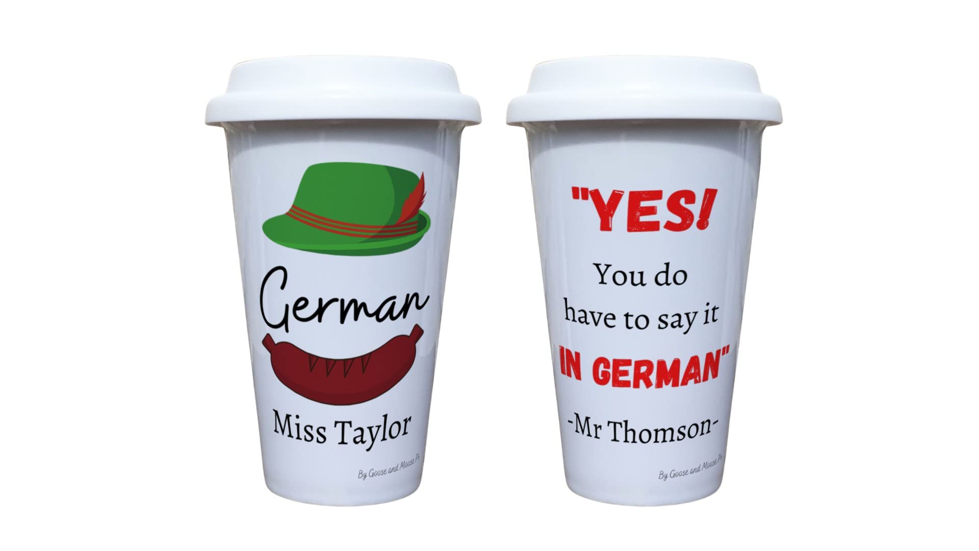 German Teacher Travel Mug Personalised - Gift for Germany Lover - Personalised Foreign Language Student Thermal Ceramic Insulated Travel Mug (German)