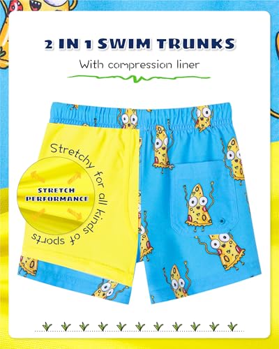 Image of SURF CUZ Boys Swim Trunks with Boxer Brief Liner Toddler Boy Stretch Swimsuit Shorts Quick Dry Swimming Trunks Bathing Suit