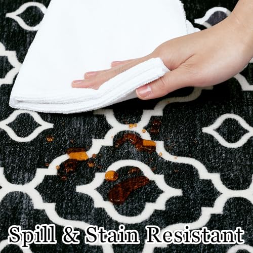 GlowSol Area Rug 5x7 Washable Rug Large Modern Trellis Rug Geometric Neutral Soft Black Rug for Living Room Bedroom Dining Room Non Slip Stain-Resistant Carpet for Home Decor