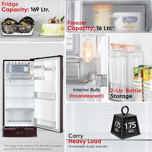 Image of LG 185 L, 4 Star, Smart Inverter, Direct Cool Single Door Refrigerator (GLD1945ZOSE, Scarlet Euphoria, Base stand with Drawer)
