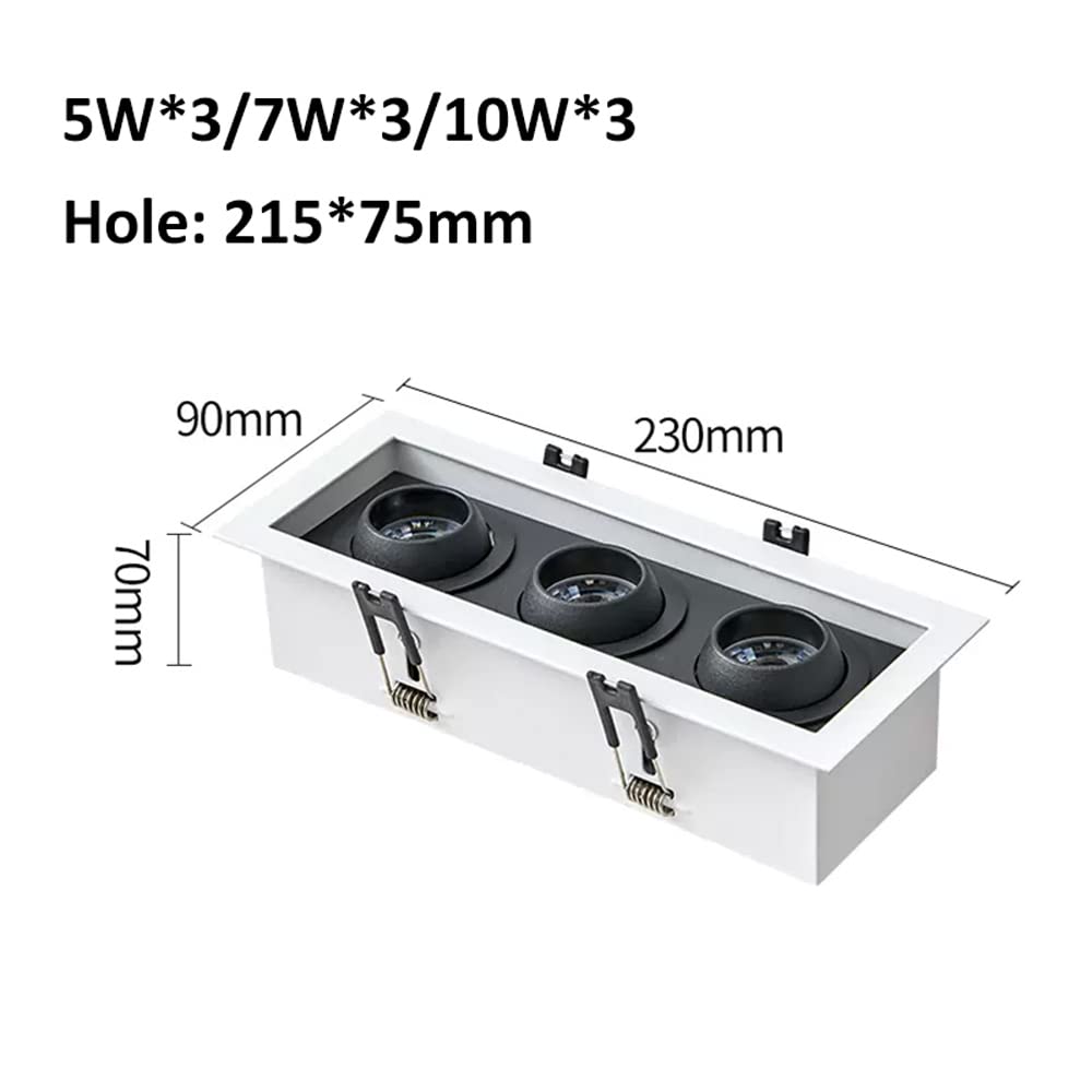Focos de cardán de retroadaptación empotrable Rectangular de 3 Cabezales, 15 W/21 W/30 W, luz de Disco LED sin Barra, Globo Ocular, Foco de Techo, CRI 90+, Temperatura de 3 Colores