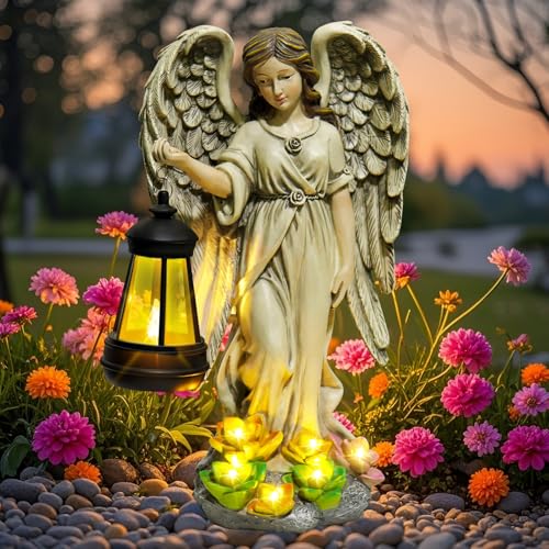 NBQQ Solar Garden Statue Angel Figurine 11.8 inches Fairy Garden Waterproof Statue with Solar Light and Succulent LED Lights for Outside Yard Patio Balcony Lawn Ornaments Gifts for Mom Women