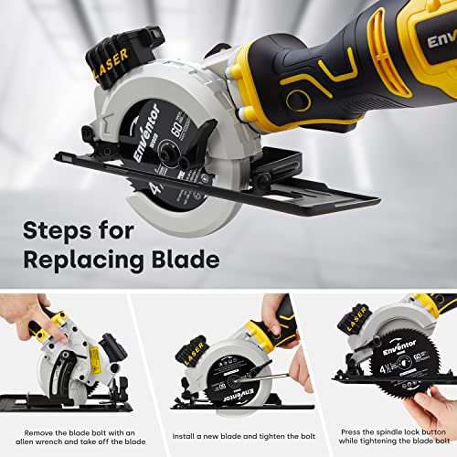 Enventor Mini Circular Saw, 705W 3500RPM Pure Copper Motor Compact Electric Circular Saw with Laser Guide, 6 Blades(115mm), Max Cutting Depth 42.8mm(90°), 28mm(45°) for Wood, Soft Metal, Tile, Plastic 3 Enventor Mini Circular Saw, 705W 3500RPM Pure Copper Motor Compact Electric Circular Saw with Laser Guide, 6 Blades(115mm), Max Cutting Depth 42.8mm(90°), 28mm(45°) for Wood, Soft Metal, Tile, Plastic - Image 3