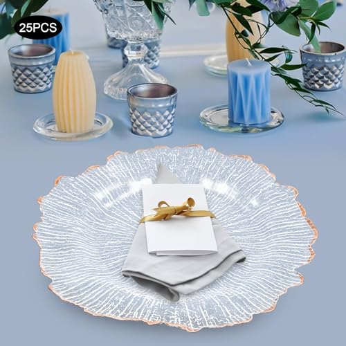 Platos Decorativos Transparentes 12.6 in Borde Oro Rosa, Pack 25 miniatura 5