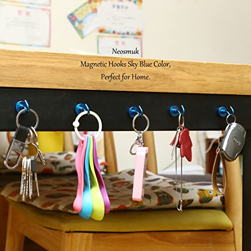 Image of Neosmuk Magnetic Hooks, 22 lb+ Heavy Duty Earth Magnets with Hook for Refrigerator, Extra Strong Cruise Hook for Hanging, Magnetic Hanger for Cabins, Grill (Blue, Pack of 6)