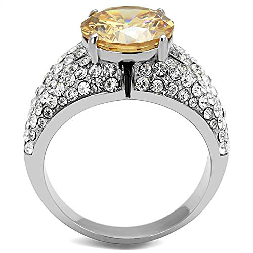 Marimor Jewelry Women's 4.55 Carat Round Cut Champagne Cubic Zirconia Stainless Steel Engagement Ring Size 5-103