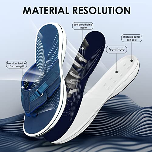 Dogdan Women's Flip Flops Thong Cushion Sandals Toepost Slippers Navy Blue 8 #TOP2