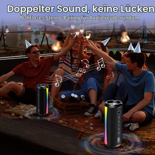 dotn Bluetooth Lautsprecher, Musikbox Bluetooth 5.4 mit RGB Lichter, Tragbarer Lautsprecher Freisprechfunktion für Phone, 20h Akku… – Ansicht 6