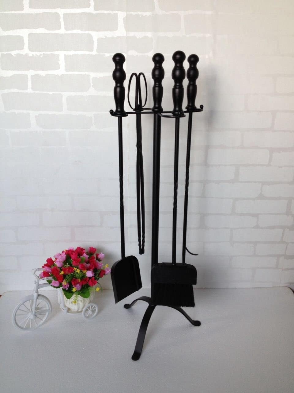 Fireplace Tool Cast Black 5 Pieces Fireplace Tool Set, Hearth Accessory, 30 Inch Utility Home Stove Firepit Chimney Tool Kit, Fireplace Decor Accessories, Black