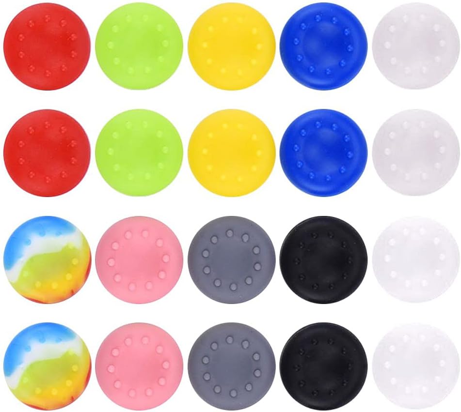 20 Pieces Silicone Thumb Grips Caps Thumb Stick Protect Cover Replacement Parts Compatible with Xbox One, PS4 Controllers, Multi-Color