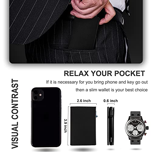 Image of AirTag Wallet for Mens Wallet,Card Holder for AirTag,Smart,RFID Blocking,Slim Wallet for Front Pocket-8-12 Card Capacity (Pu Leather, Lichee Black)