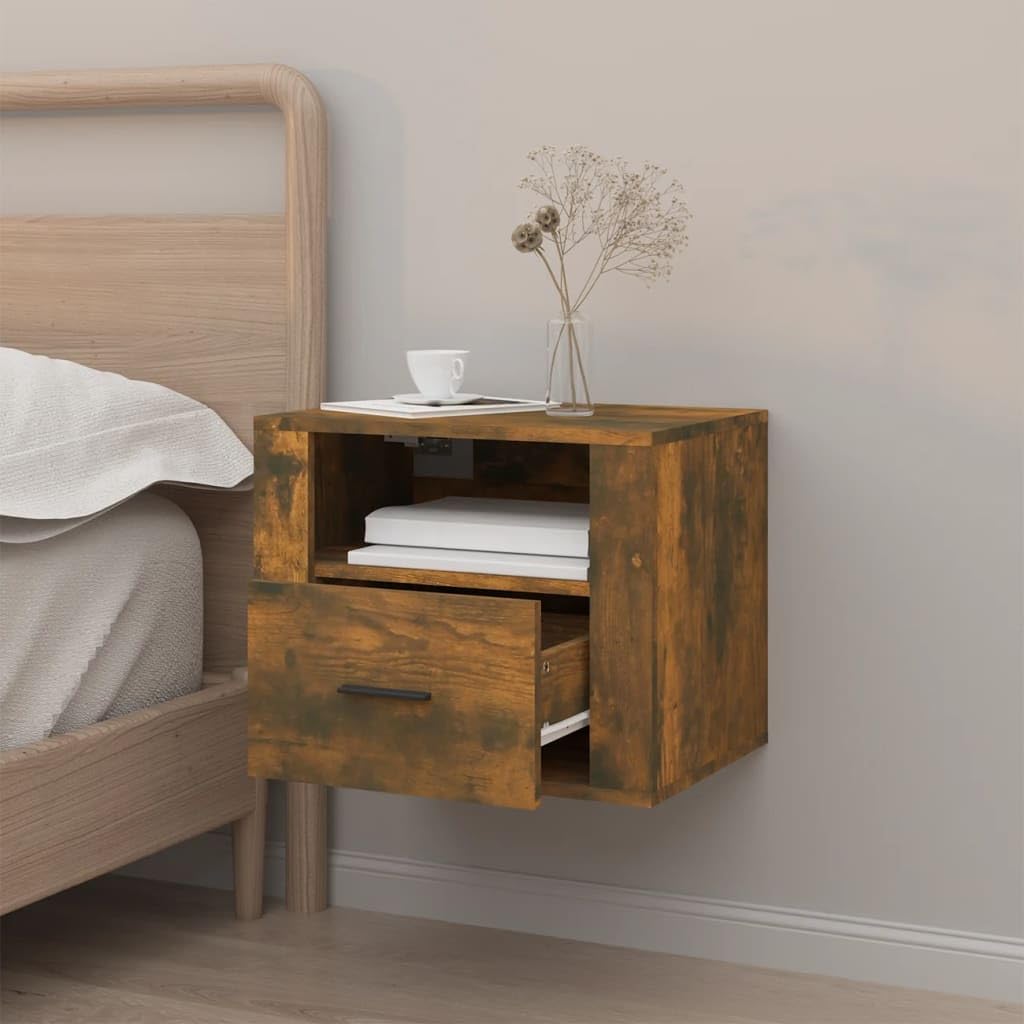 Wand Nachttisch aus Holzwerkstoff mit Stauraum und stabiler Oberplatte für Wandmontage, zeitloses Design für Inneneinrichtung