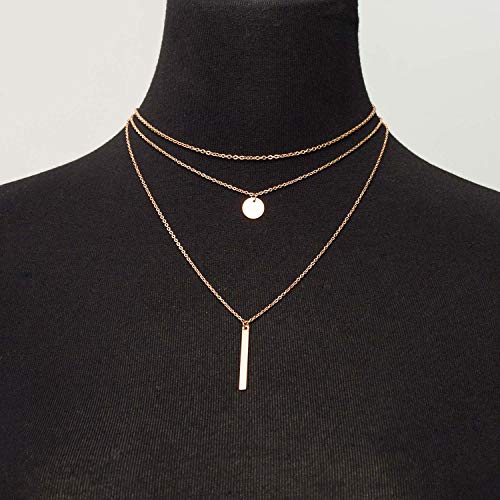 Disc Bar Pendant Layering Necklace Stainless Steel Layered Chain Choker2