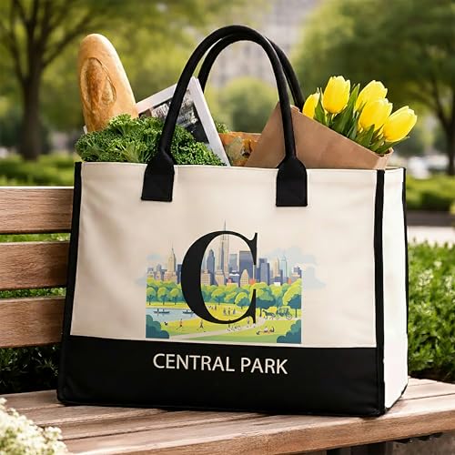 Image of Salt Earth Cotton Canvas Tote Bag - Alcatraz Island Landmark Design with Custom Initial, Durable Shoulder Bag for Women