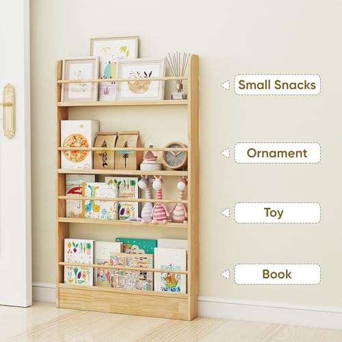 Image of 4 Tier Behind The Door Bookshelf, Space Saving Behind The Door Bookcase Wooden Kids Book Shelf for Bedroom Living Room Study White (120 * 70-Wood)