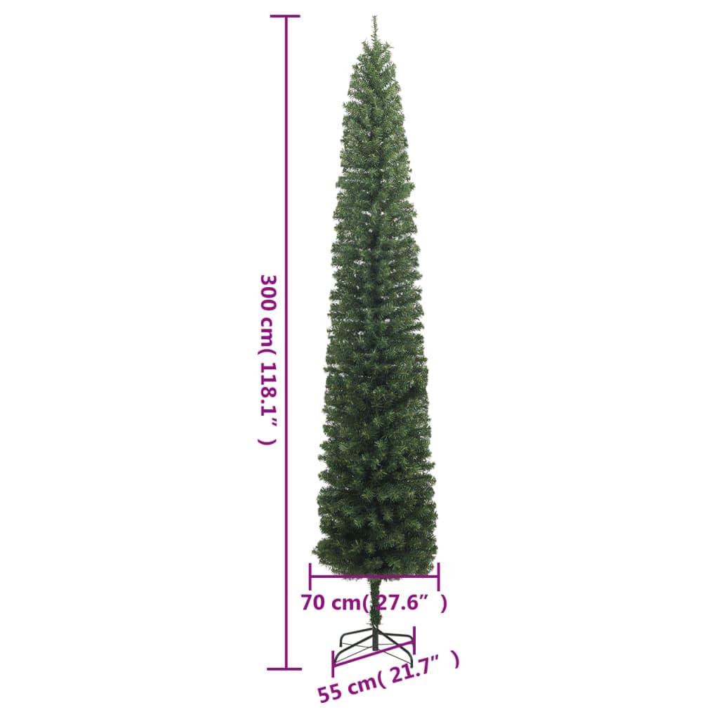 Árbol de Navidad artificial delgado de 300 cm, con soporte de metal, puntas de PVC natural, diseño que ahorra espacio, abeto verde para interiores y exteriores