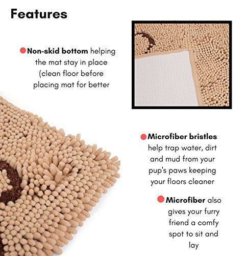 Internet's Best Chenille Dog Doormat - 60 X 30 - Absorbent Surface - Non-Skid Bottom - Protects Floors - Tan #TOP2