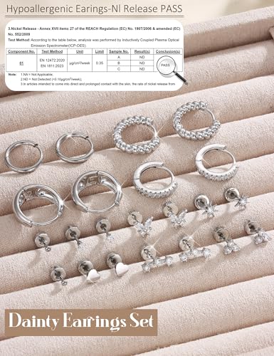 Florideco Hypoallergenic Flat Back Earrings for Women Trendy Surgical Steel Earrings for Sensitive Ears 14K Gold Plated Cartilage Earring Stacks Stud Hoop Earring Set3