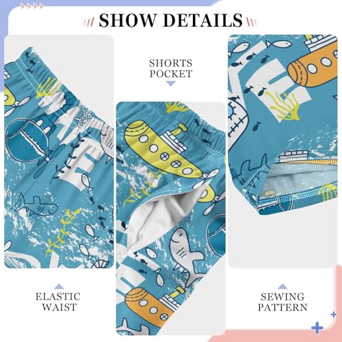 Submarine Shark Boys Long Pants Soft Trousers Elastic Waist Kids Lounge Bottoms with Pockets S-XL4