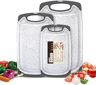 Masthome Chopping Board Set, 3pcs Plastic Chopping Boards with Juice Groove & Hanging Hole, BPA-Free Kitchen Cutting Boards
