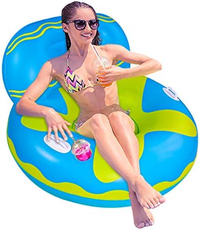Pool Floats for Adults, Adult Beach Floats,Inflatable Rafts Swimming Pool Air Sofa Floating Chair Bed,with Two Handles and a Big Cup Holder,Great for Chilling in The Pool (Blue)