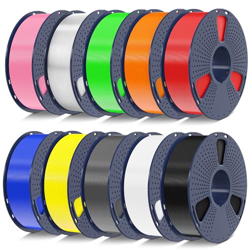 Image of SUNLU PETG Filament 1.75mm 10KG Bundle, Individually Vacuum-Sealed, 3D Printer Filament 10kg, 1kg per Spool, 10 Pack, 10 Colors, Black+White+Grey+Blue+Red+Green+Orange+Yellow+Pink+Transparent