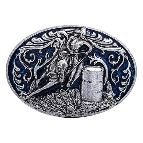 oshhni 2x Masculino Prata Antigo Barril de Corrida em Formato Oval com Fivela de Cinto de Corrida Oc
