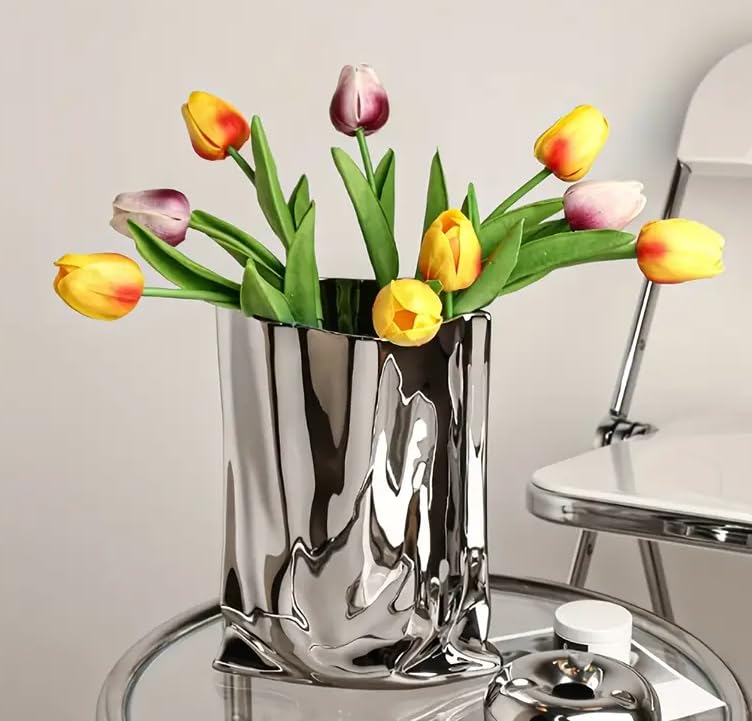 Vase en céramique chromée moderne pour décoration de maison et plantes