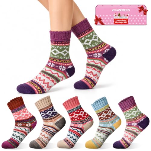 AMZBOSS Stocking Stuffers Gifts for Women Fuzzy Socks for Women Wool, A - image 1