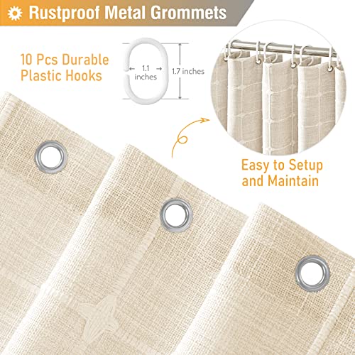Image of BTTN 60 Inch Stall Shower Curtain - Boho Farmhouse Linen Weighted Fabric Shower Curtain Set with 10 Plastic Hooks, Narrow Bohemian Country Decorative Shower Curtains for Bathroom - 60x72 - Cream /Beige