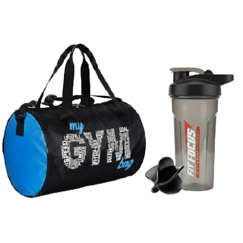 Gym Bag for Men with Protein Shaker Bottle, Sports Duffle Bag with Fit Focus Print, 750 ML BPA Free Leak Proof Shaker, Adjustable Shoulder Strap (Grey)-image-27