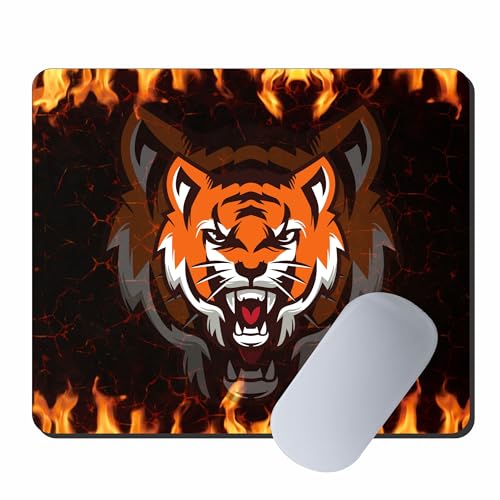 Image of Fierce Tiger Gaming Mouse Pad for Laptop & Computer | 9 x 7.5 Inch | 3mm Thick Non-Slip Rubber Base Mousepad | Fire Tiger Graphic Design for Office & Gaming
