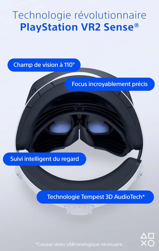Sony, PlayStation VR2 PS5, Casque VR + Manette PS VR2 Sense, Casque de Réalité Virtuelle pour PS5, Compatible avec Console PlayStation 5, Couleur : Noir et Blanc