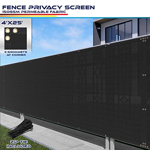 Windscreen4Less 4'X25' Black Fence Privacy Screen Heavy Duty Fence Screening Cover Backyard Dog Garden Patio Pool Fence Privacy Screen #TOP1