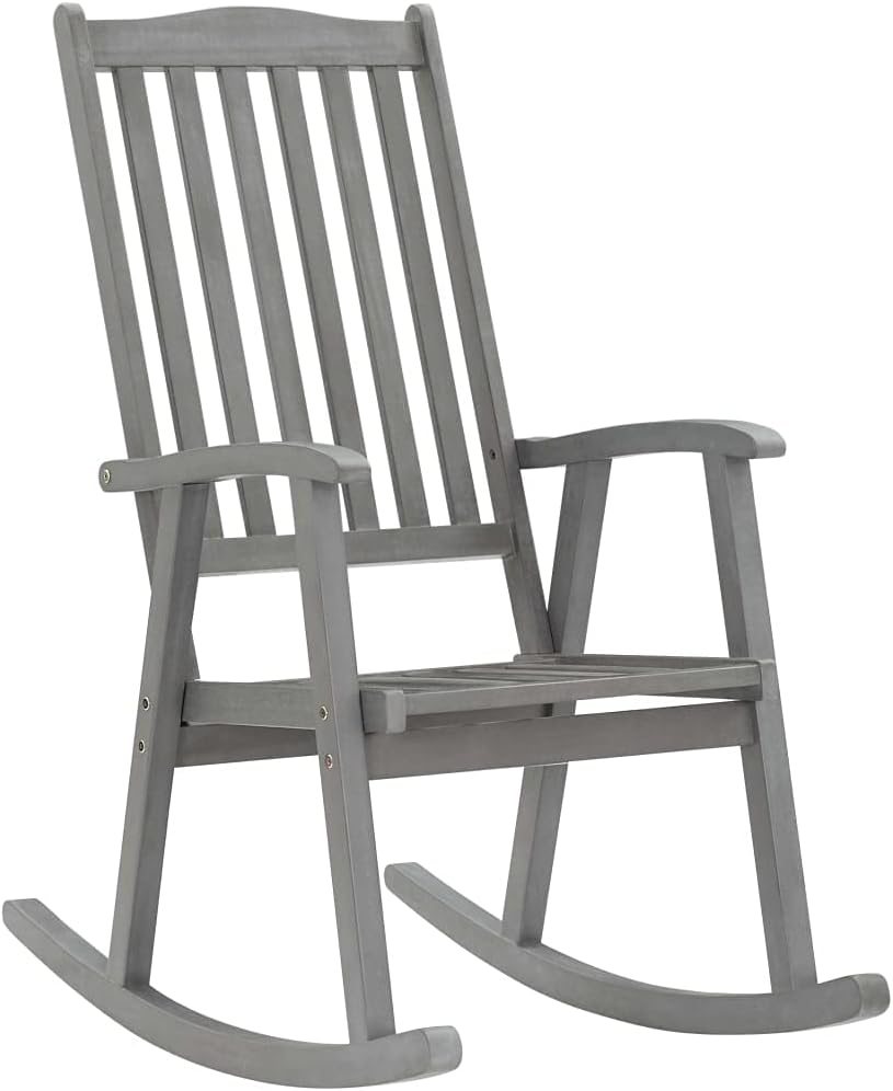Rocking Chair with Cushions,Patio Lounge Chairs,Garden Lounge Chairs,Comfortable Outdoor Chairs,Waterproof Cushion,Cushion Features an Elastic Strap and 2 Sets of Ropes, Gray Solid Acacia Wood