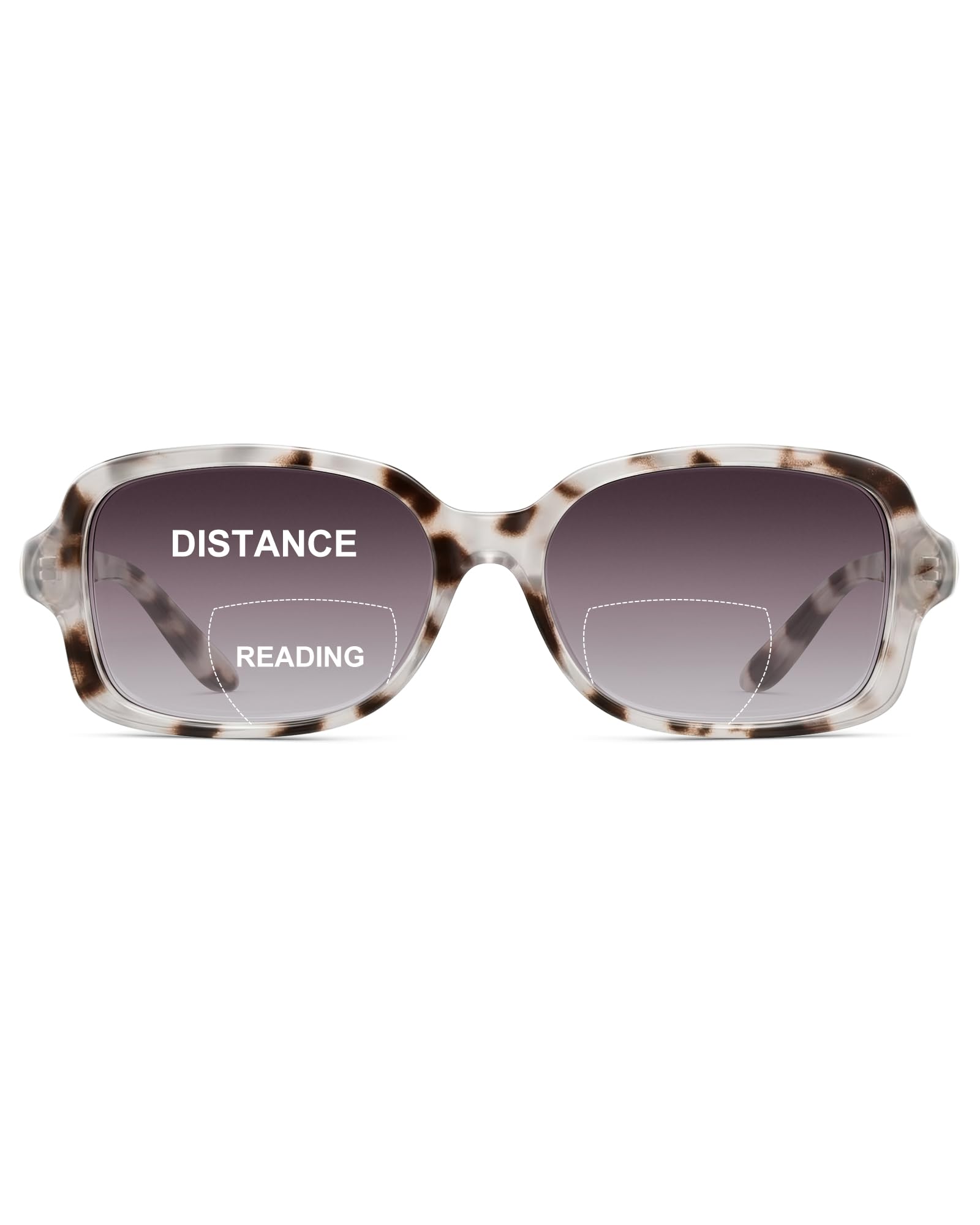 JM Classic Bifocal Reading Sunglasses Rectangular Stylish Gradient Sunglasses Readers for Women Grey Tortoise +2.25