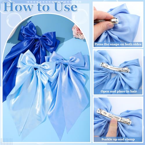 5 Piezas Pinzas Grandes Azules de Satín para Cabello miniatura 4