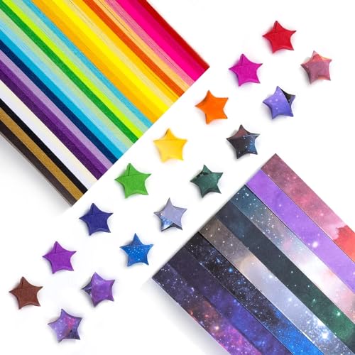 1080 PCS Origami Star Paper Strips - Pre-Cut Lucky Star Folding Paper for DIY Crafts 27 Colors + Starry Sky Gradient Decorative Arts Supplies for Party/Gift/Home Decor