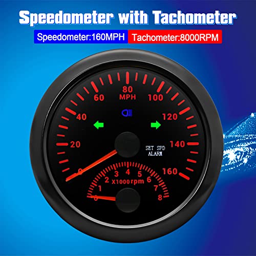 Image of ARTILAURA GPS Speedometer 0-160MPH with Tach 8000 RPM Marine Boat GPS Speedometer Tachometer 85mm 3 3 /8 inch AUTO Gauge (All Black)
