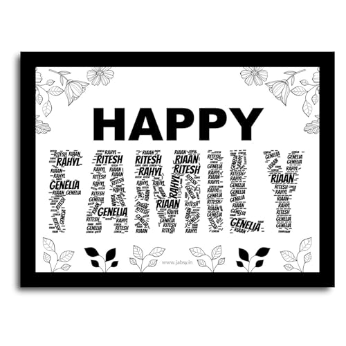 Image of JABSY Personalised Couple Framed Print for Living Room Bedroom Office Gift for Engagement Wedding Birthday Anniversary Love Speical Gift (Family-BW)