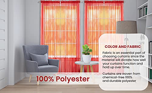 J&V Textiles 4-Pieces Sheer Solid Sheer Window Curtains 84 - Window Treatment Rod Pocket Voile Drape/Panel Sets For Patio Door (Orange)* #TOP3